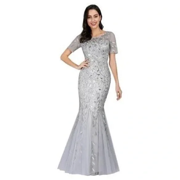 ever pretty grey dress EVERPRETTY Plus Size Elegant V-Neck Ruched Bust Grey Bridesmaid Dress, Wedding Guest Formal Dress Spring Party